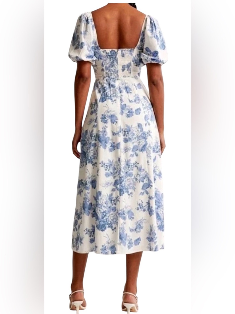 ABERCROMBIE & FITCH Blue and White Floral Puff-Sleeve Midi Dress NWOT 💙🤍🩵 - Picture 3 of 10